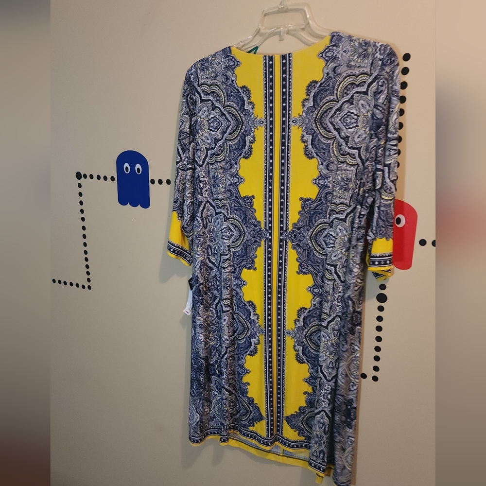 Studio I Yellow and Blue Patterned Dress 3X - Picture 2 of 5